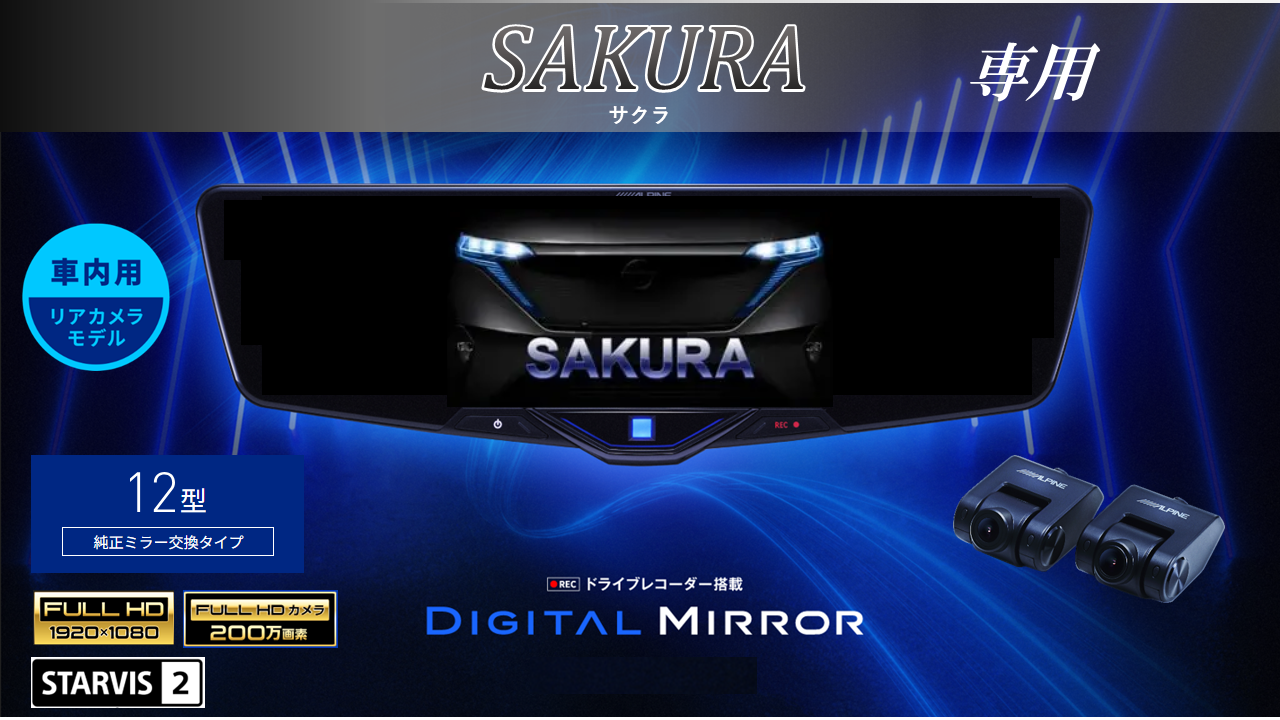 日産サクラ/ekクロスEV専用12型2025ドライブレコーダー搭載デジタルミラー 車内用リアカメラモデル